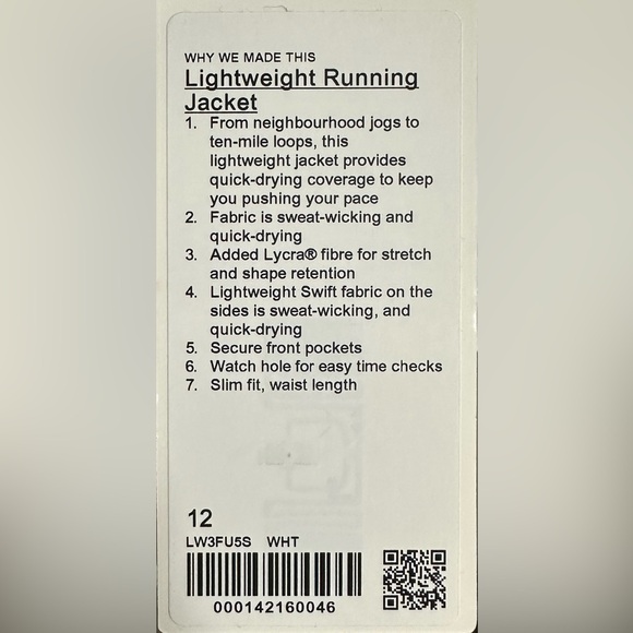 Lululemon Lightweight Running Jacket White Size 12 - Picture 11 of 11